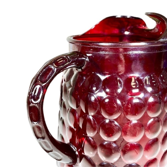 Vintage Anchor Hocking Royal Ruby Red Bubble Glass Pitcher & Tumblers - Picture 2 of 5